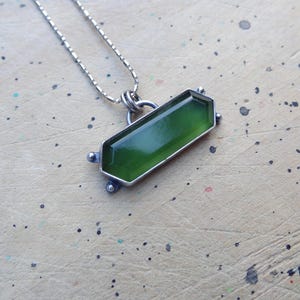 Serpentine and Silver Necklace  Green Stone Pendant  Gem Quality Serpentine Necklace  Green and Silver Jewelry