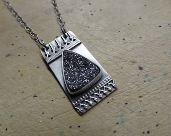 Sparkling Silver Drusy Necklace  Drusy Jewelry  Gothic Drusy Pendant  Artisan Jewelry