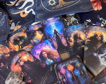 Tarot Cards with Smokey Quartz and Tarot Holder Bag with printable meaning PDF