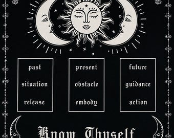 Tarot reading Celestial Tarot Altar Cloth, Black and White, Three-Card Spread (19x19)