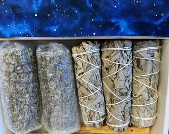 White Sage, Lavender, Palo Santo Gift Set Cleansing, Grounding, Home blessings rituals, 8 pieces