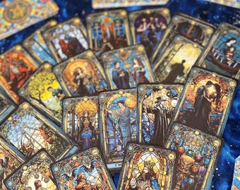Gift Set Tarot Deck 78cards with Smokey Quartz, Tarot Holder Bag, printable PDF