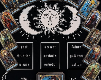 Tarot cards Deck and Celestial Altar Cloth Three-Card Spread (19x19)