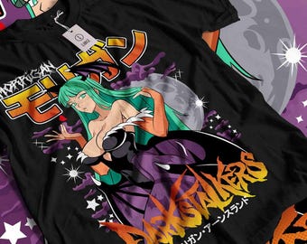 Daarkstalkers Revenge Vampir Morrigan Retro Anime Gaming Waifu T-Shirt