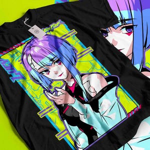 Cyberpunk Edgerunners David Lucy Rebecca T-Shirt, Anime Neon Streetwear Shirt image 4
