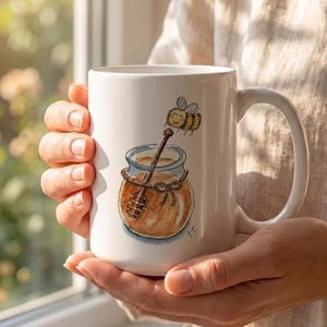 Bienenhonigbecher, verspielte Keramik-Kaffeetasse mit Aquarell-Tier- und Insektenmotiv