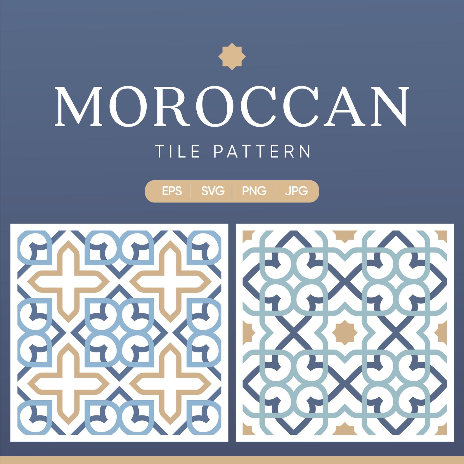 Moroccan Tile Pattern Set | Blue Beige Islamic Geometric Seamless ...