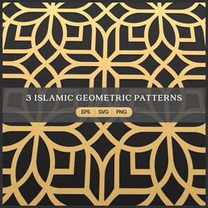 Islamic Geometric Ornaments – 3 Luxury Patterns | Gold & White Designs | EPS SVG PNG | Islamic Art Tiles | Arabic Geometric Design