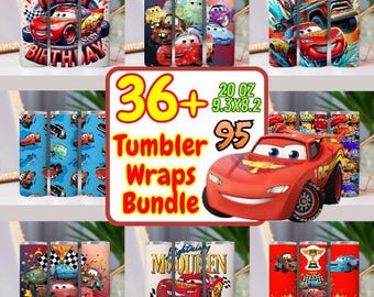 36+ Cartoon Cars Tumbler Wrap PNG, Checkered Flag Sublimation Design (Digital Download)