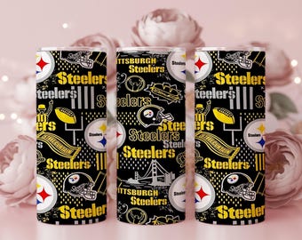Steelers 20oz Tumbler Wrap PNG | Sport Mascot Sublimation Tumbler Design | Football Team 20oz Skinny Tumbler Wrap | Digital PNG