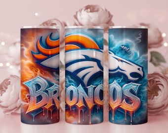 Broncos Football Tumbler Wrap PNG 20oz & 30oz | Sublimation Straight Tapered | Digital Download