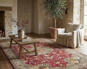 Handmade Kayseri Bünyan Rug • Vintage Red Floral Wool Carpet 6x9