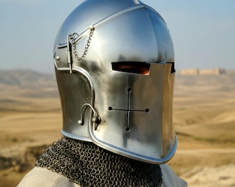 Casque médiéval en acier barbuta, casque de chevalier portable pour GN, cosplay et Noël