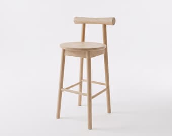 Soft Arc Stool – Solid Oak Bar Stool, Handmade Wooden Counter Chair