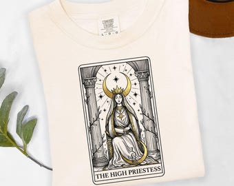 High Priestess Tarot Card Shirt Spiritual Gift For Women Mystical Celestial Graphic Tee