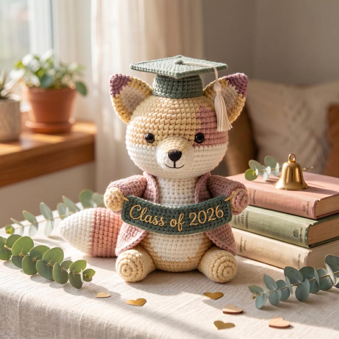 Crochet Graduation Fox Handmade Amigurumi Plush, Class of 2026 Gift for ...