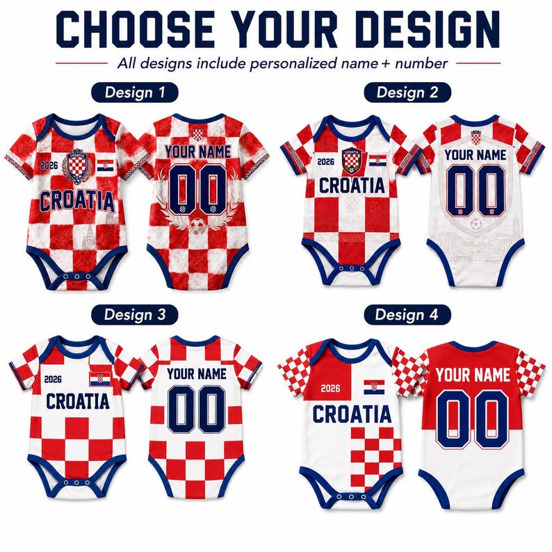 Personalized Croatia Soccer Baby Bodysuit 2026, Custom Name Football Jersey Onesie,Vibrant All-Over Print, Newborn Fan Gift,Baby Shower Gift image 2