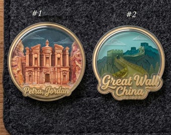 Reise Wahrzeichen Acryl Pin Set, Petra Jordan Pin, Chinesische Mauer Pin, Vintage Souvenir Souvenir Abzeichen, Rucksack Anstecknadel