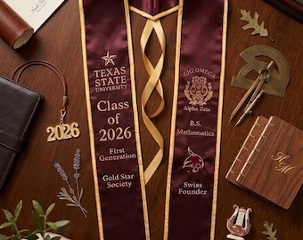 Benutzerdefinierte Abschluss-Stola, personalisierte Universität Abschluss-Schärpe, Satin-Stola für College-Grad, Graduiertenklasse von 2026, Abschlussgeschenk, individuelle Schärpe