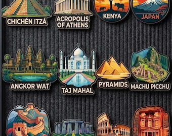 World Travel Wahrzeichen Acryl Pin, berühmte historische Orte Revers Pins Set, Reiseliebhaber Rucksack Abzeichen Geschenk für Reisende