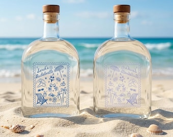 Benutzerdefinierte Strand Bachelorette Whisky Flasche Einladung, personalisierte Nachricht in einer Flasche, Küsten Brautjungfer Vorschlag Geschenk, Ozeanthema