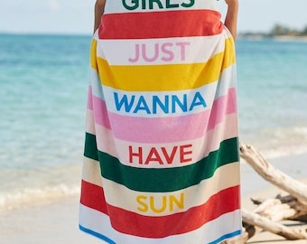 Mädchen wollen nur Sonne Strandtuch, bunt gestreiftes Sommertuch, lustiges Pool Geschenk für Frauen, tropisch Urlaubstuch