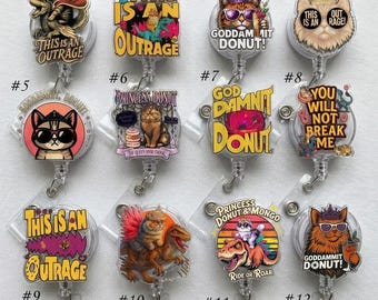 Badgehaspel grappige kat, ID-houder This Is An Outrage, badge prinses donut, intrekbare badgehaspel verpleegster, badgeclip schattige dieren