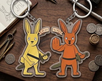 KCD2 konijn acryl sleutelhanger, grappige krijger konijn bedel, schattige sleutelhanger game dier, zakbedel zwaard konijn, cadeau voor gamers