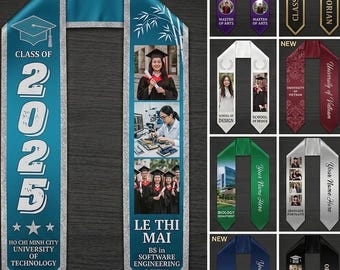 Benutzerdefinierte Abschluss Stola, personalisierte Abschluss Schärpe mit Bildern, benutzerdefinierter Name und Foto Stola, Abschlussgeschenk für die Universität, Klasse von 2026