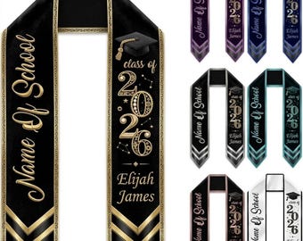 Benutzerdefinierte Abschluss Stola, Klasse von 2026 Abschluss Schärpe, personalisierte Namens Stola, Geschenk für sie / ihn, benutzerdefinierte Senior Stash