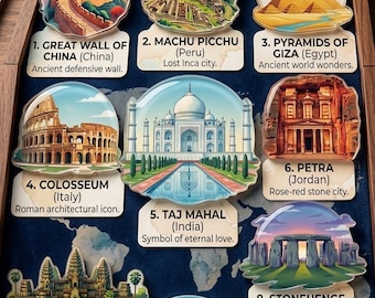 Top 10 historische Orte der Welt Acryl Pin Set, Reise Wahrzeichen Brosche Sammlung, berühmte Weltwunder Anstecknadeln Geschenk für Reisende