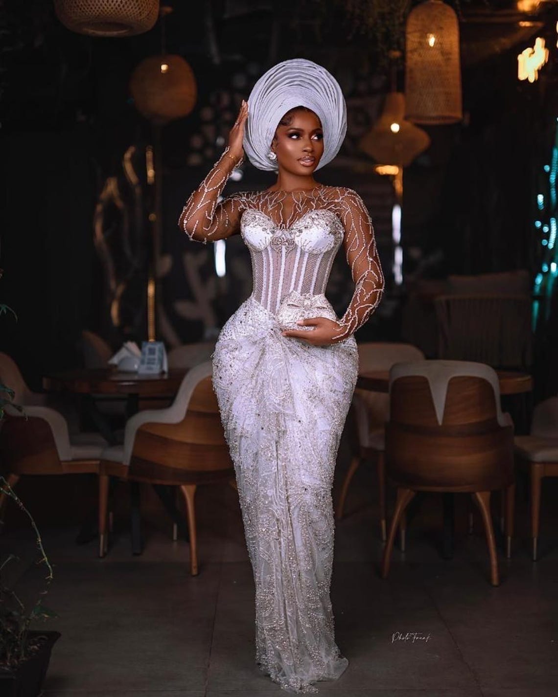 White Handmade Fully Beaded Corset Traditional Nigeria Wedding Dress ...