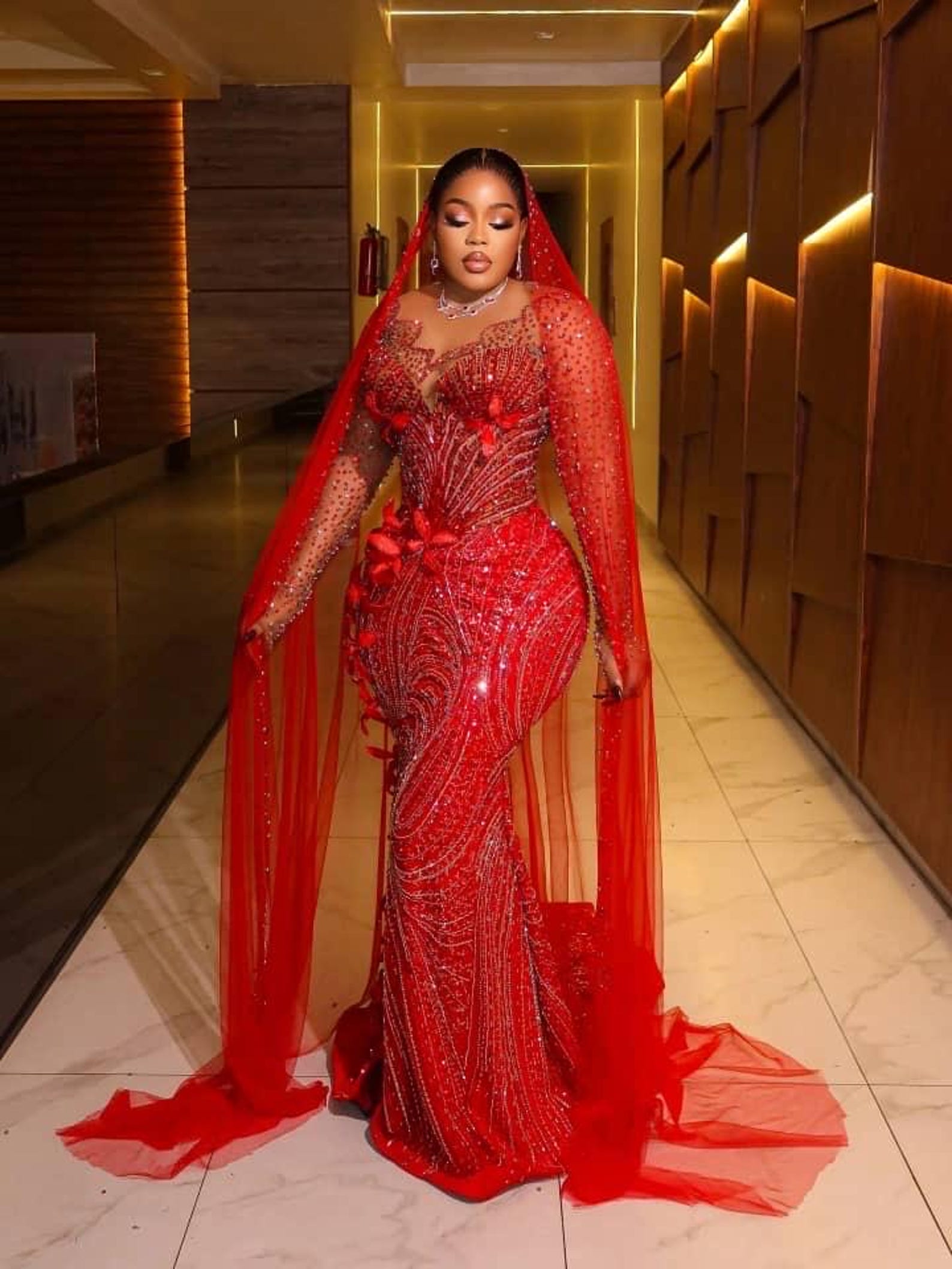 Red Handmade Beaded Corset Mermaid Gown: Custom Bridal Prom Dress ...