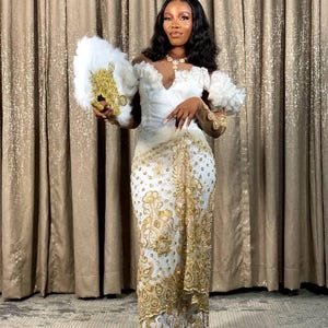 white gold formal dress Lace & Satin African American Prom Back Details White and Gold George Dress