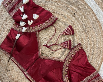 Embroidered Silk Saree Blouse: Sweetheart Neck Indian Wedding Top