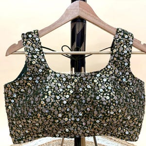 Blusa sari de lentejuelas verdes mehendi, blusa georgette bordada para fiesta de boda