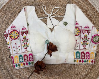 Designer Cotton Saree Blouse, Designer Sequin Embroidered, 3/4th Sleeve, Back Hook, Tassels