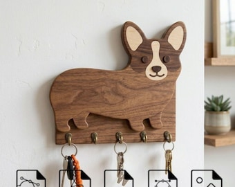 Perchero de Llaves Corgi CNC, Organizador de Pared Perro (Descarga DigitalSVG, DXF, EPS)