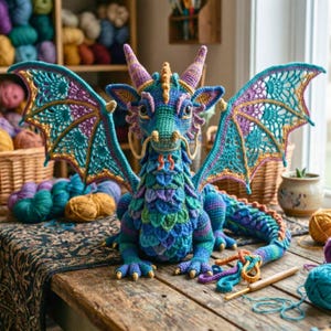 Patrón Amigurumi Dragón Exótico Alas de Encaje, Descarga Instantánea PDF