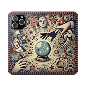 Fundas con tapa de adivina, funda tipo libro con diseño psíquico para iPhone y Samsung Galaxy, bola de cristal, bruja, gitana, bohemia