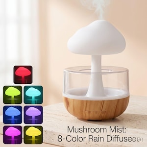 Rain Cloud Humidifier with Raindrop Effect, Mushroom Cloud LED Night Light, Essential Oil Diffuser, Color Changing Atmosphere Lamp,