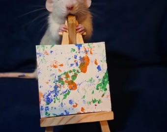 Rat Painted Mini Canvas | Original Painting Made by Pet Rats | Personalised Rat Art | Rat Lover Gift | Optional Easel & Video