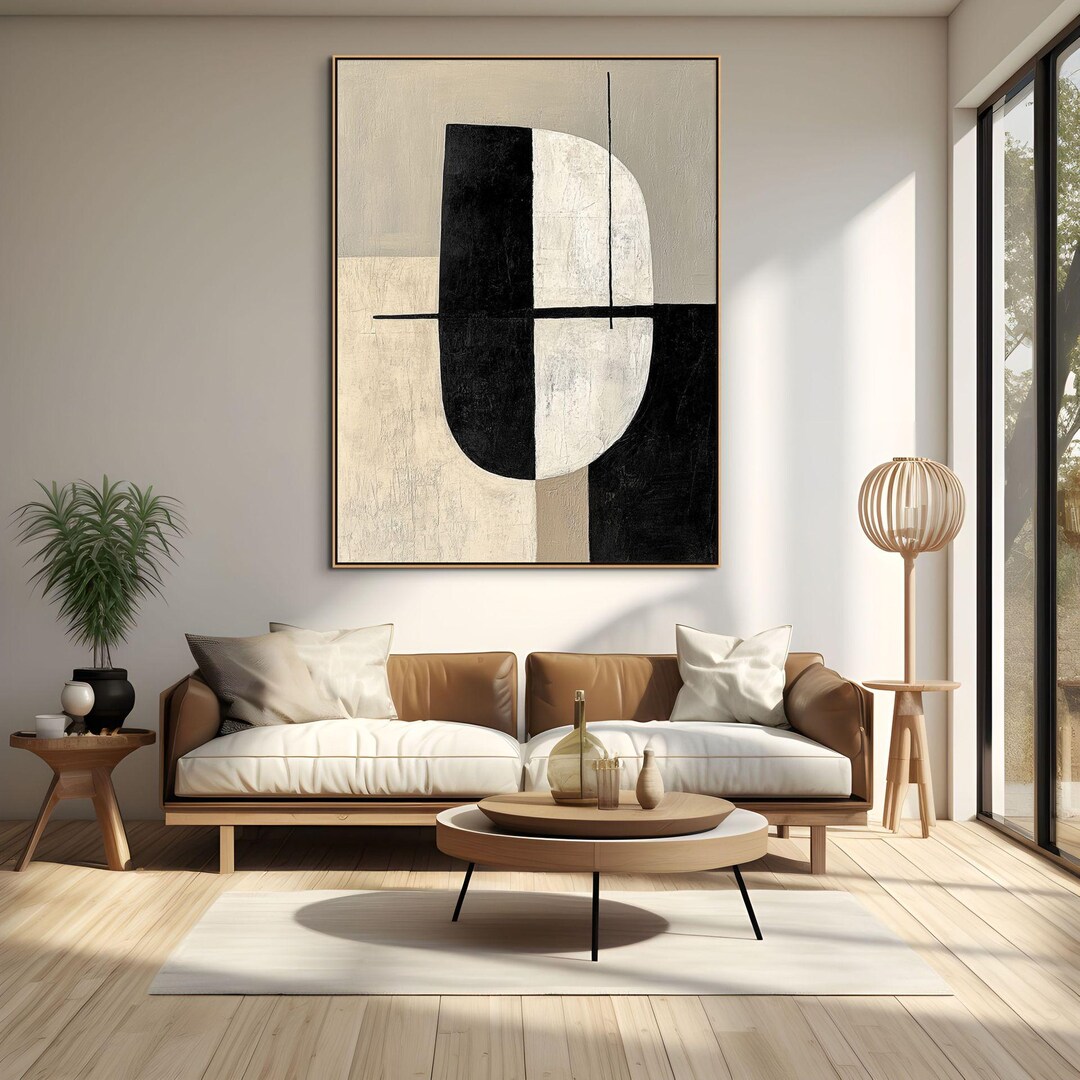 Minimalist Abstract Painting on Canvas | Black and White Geometric Art ...