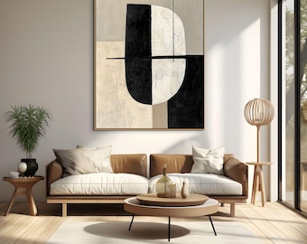 Minimalist Abstract Painting on Canvas | Black and White Geometric Art, Large Original Painting, Modern Wall Decor