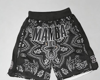 Mamba Paisley Basketball Shorts, Black Mesh Retro Shorts with 8/24, Kobe Inspired Fan Apparel, Breathable Streetwear for Basketball Lovers