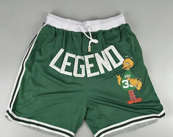 Legend Big Bird 3 Basketball Shorts, Green Mesh Athletic Shorts, Retro Streetwear Sports Shorts