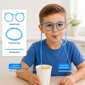 Heart & Round Glasses Straw Set – Reusable Fun Party Straws, 5 Color Options (Blue, Pink, Yellow, Orange, White), Cute Drink Accessories