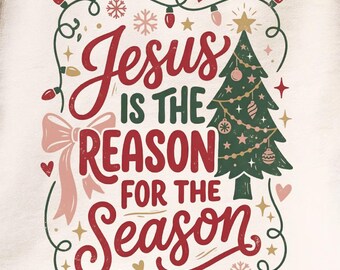 Jezus is de reden voor Kerstmis PNG, digitale download van een kerstboom, sublimatiebestand voor christelijke feestdagen