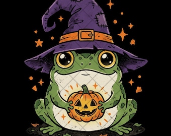 Halloween Frog PNG, Witch Frog Clipart, Cute Pumpkin Png, Spooky Frog Png, Cottagecore Halloween, Sublimation Png, Digital Download