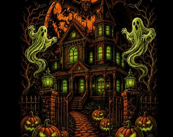 Haunted House PNG, Spooky Halloween Clipart, Ghost PNG, Pumpkin Sublimation Design, Gothic Horror Manor, Digital Download PNG